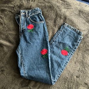 Ragged priest rose embroidered jeans
